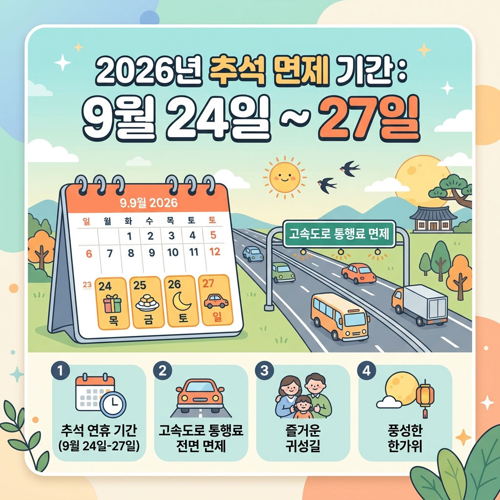 추석 연휴 고속도로 통행료 무료 기간과 적용 방법